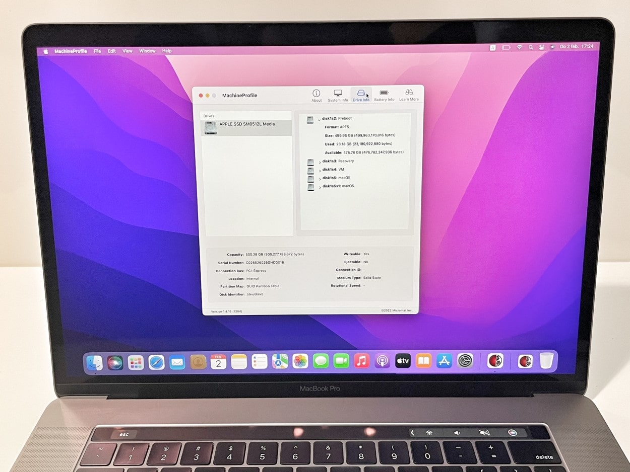 Apple MacBook Pro 2016 Touch Bar i7 16gb 512gb SSD 15